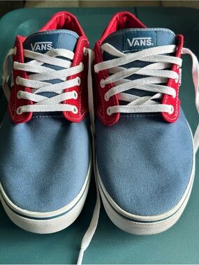 Vans Blue and Red Low-Top Canvas Sneakers